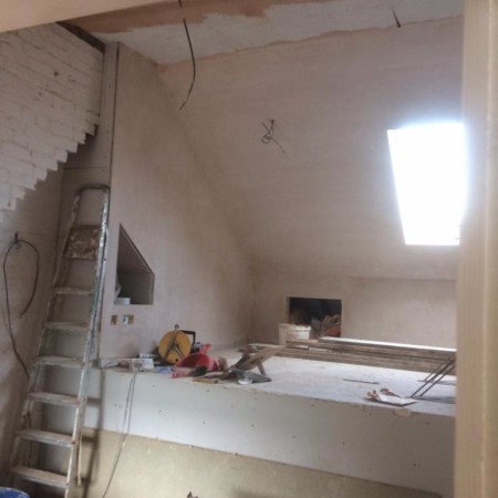 Internal work on a loft conversion including: plaster boarding, plastering, carpentry, painting & MDF inbuilt cupboards - North London